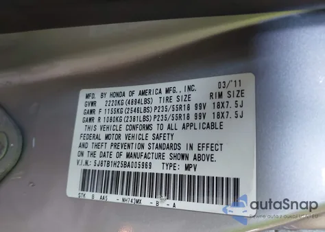 2011 Acura Rdx из США, поврежденный, VIN 5J8TB1H25BA005969